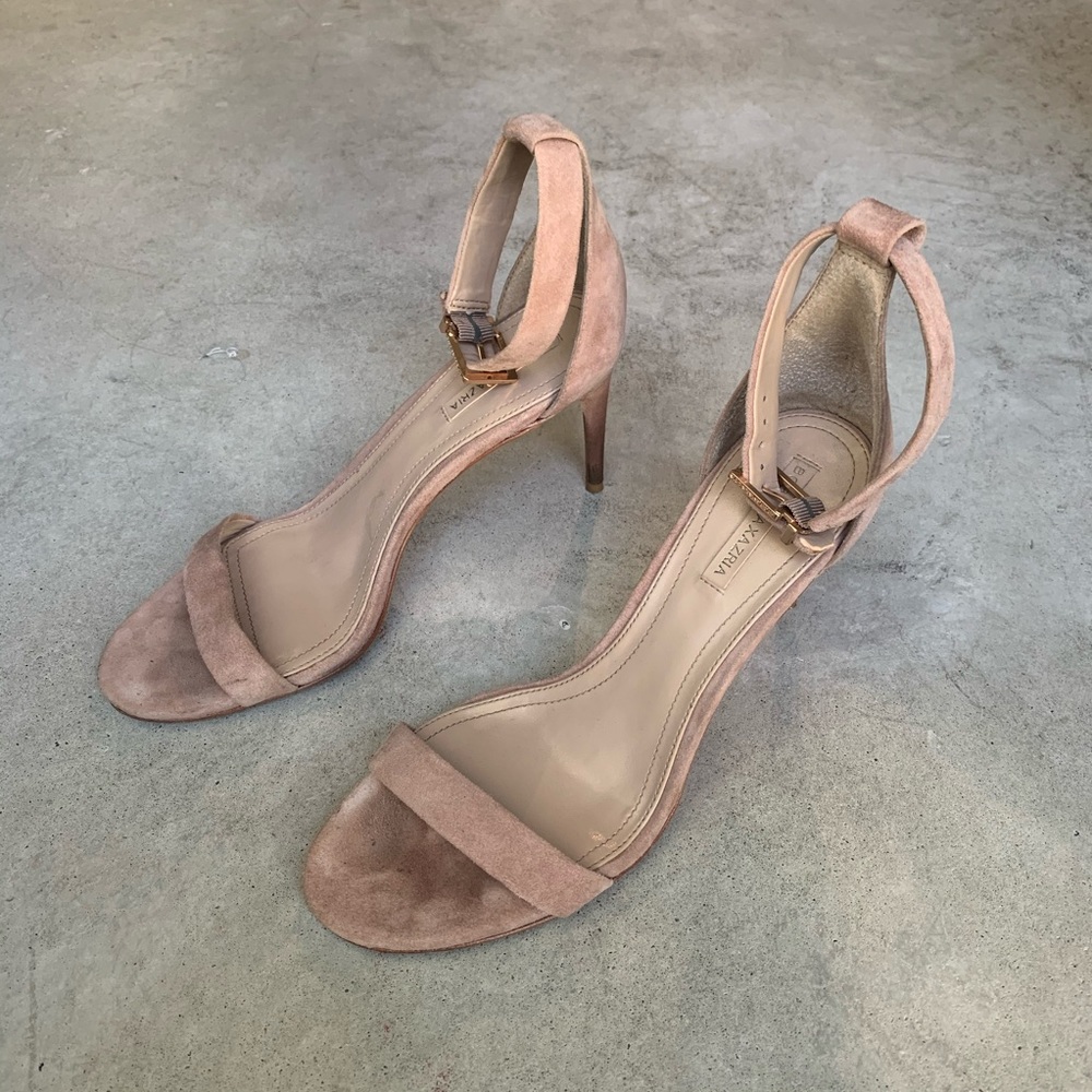 BCBG pink suede, heeled sandal